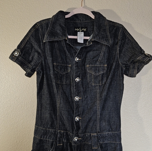 Baby Phat Y2k Vintage Dark Denim Cropped Jogger Utility Jumpsuit Size 11 - Picture 6 of 14